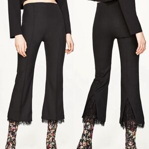 ZARA NWT Lace Tiered High Rise Cropped Flare Pants with Side Zipper